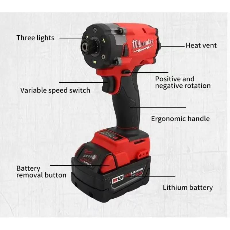 Milwaukee Cordless Impact Driver Brushless 18V Lithium Battery High Torque Electric Drill