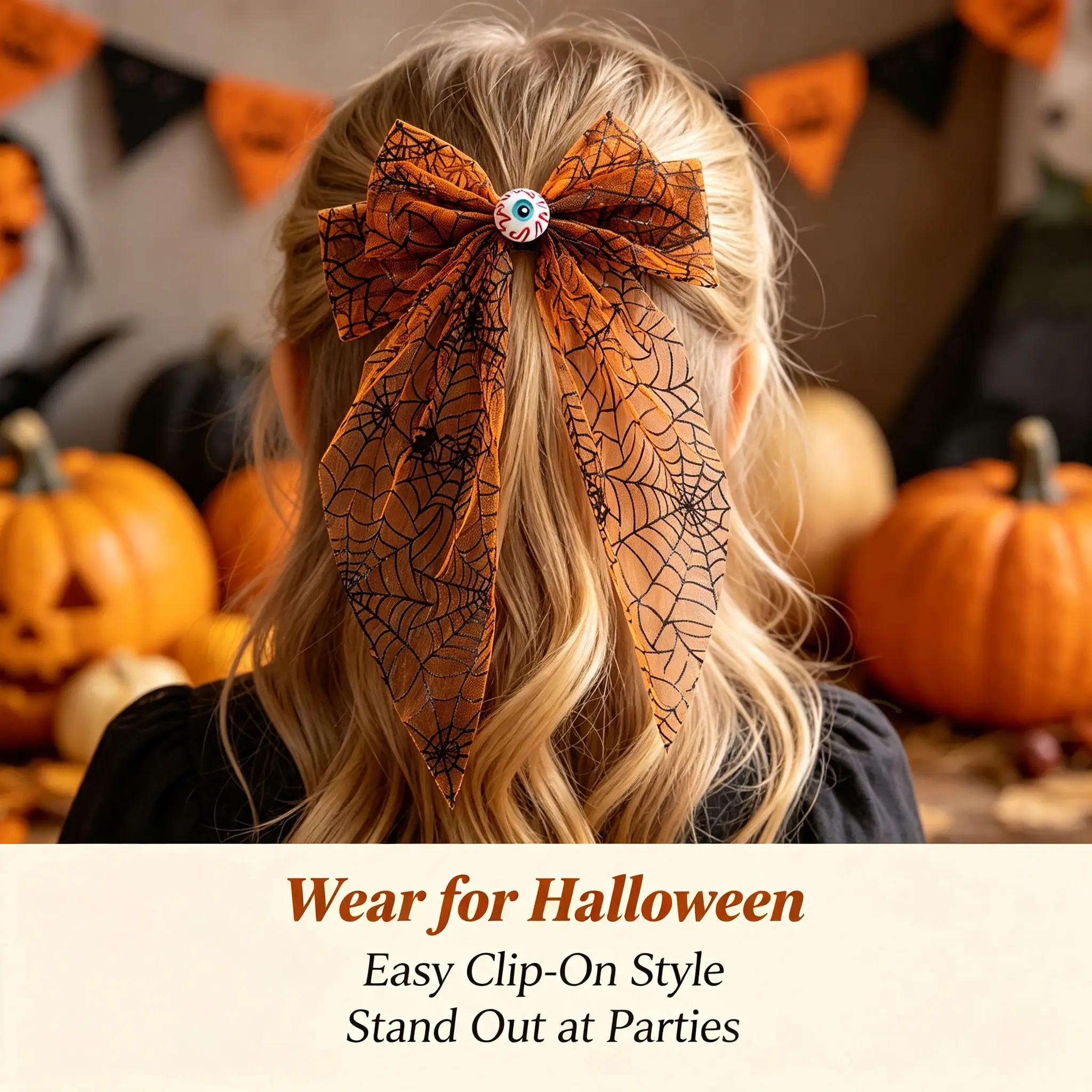 1 Pack Halloween Hair Bow Clip for Girls & Women, Large Spider Web Tulle Bow with Eyeball Decor, Halloween Cosplay Party Daily Hair Accessories