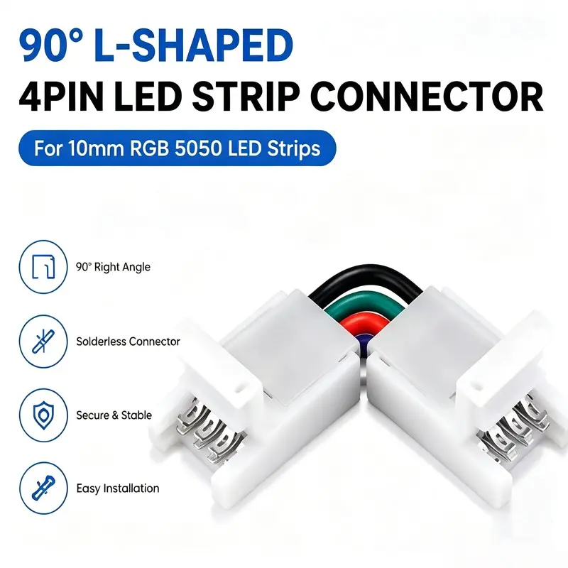 Rainbow Light Strip Buckle, 90 Degree Right Angle 4pin No Solder Header, 10mm LED Strip Corner Connector Terminal
