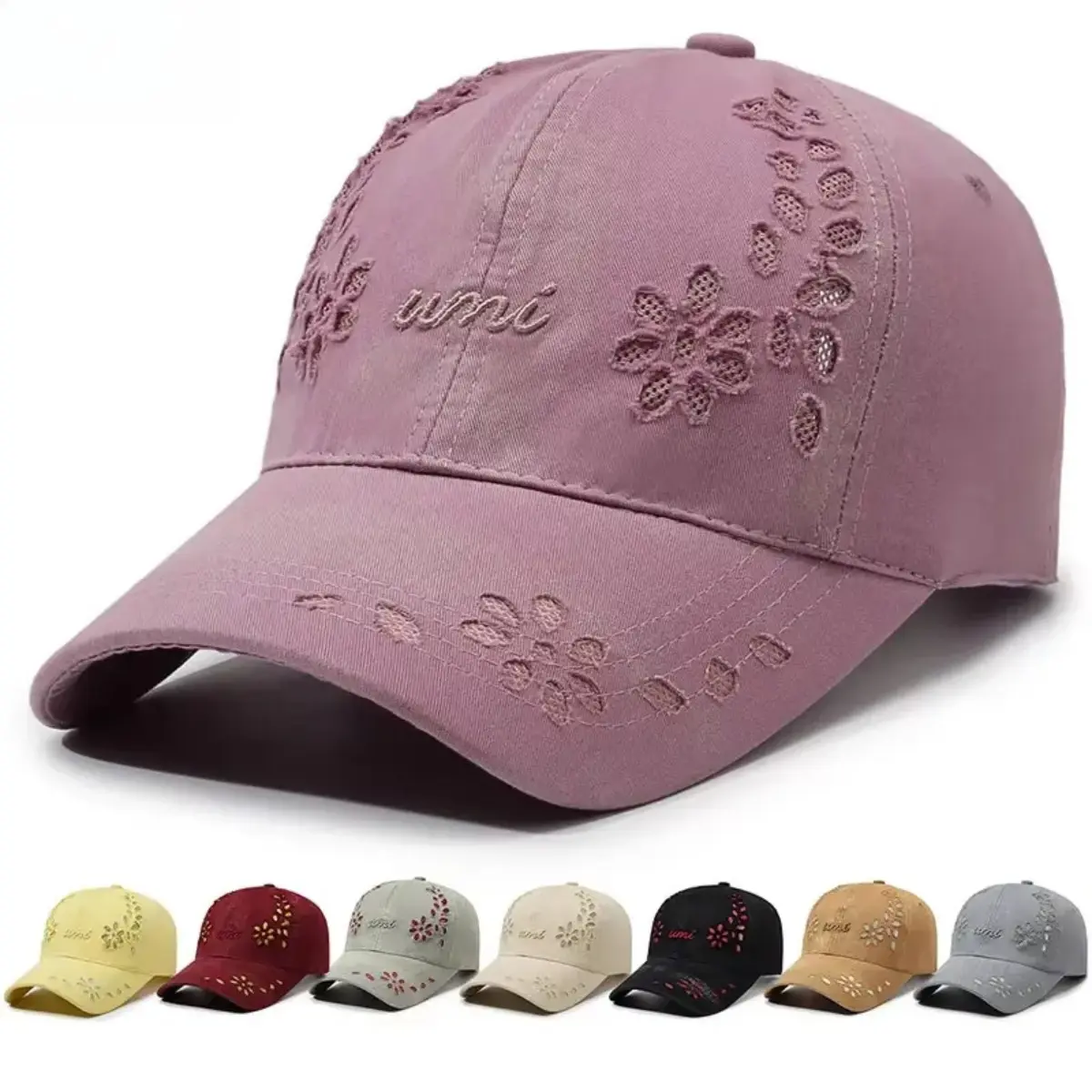 Women’s Vintage Distressed Baseball Cap – Hollow Flower Embroidery Cotton Dad Hat, Adjustable Casual Streetwear Cap