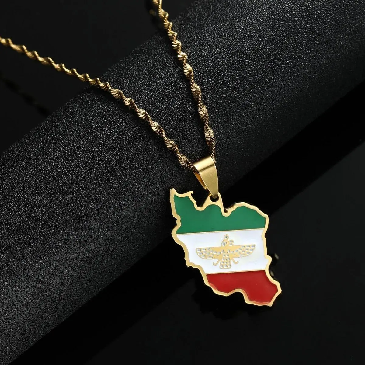 Stainless Steel Iran Map Flag Pendant Necklace Women Girls Jewelry Silver Gold Color Chain Necklaces