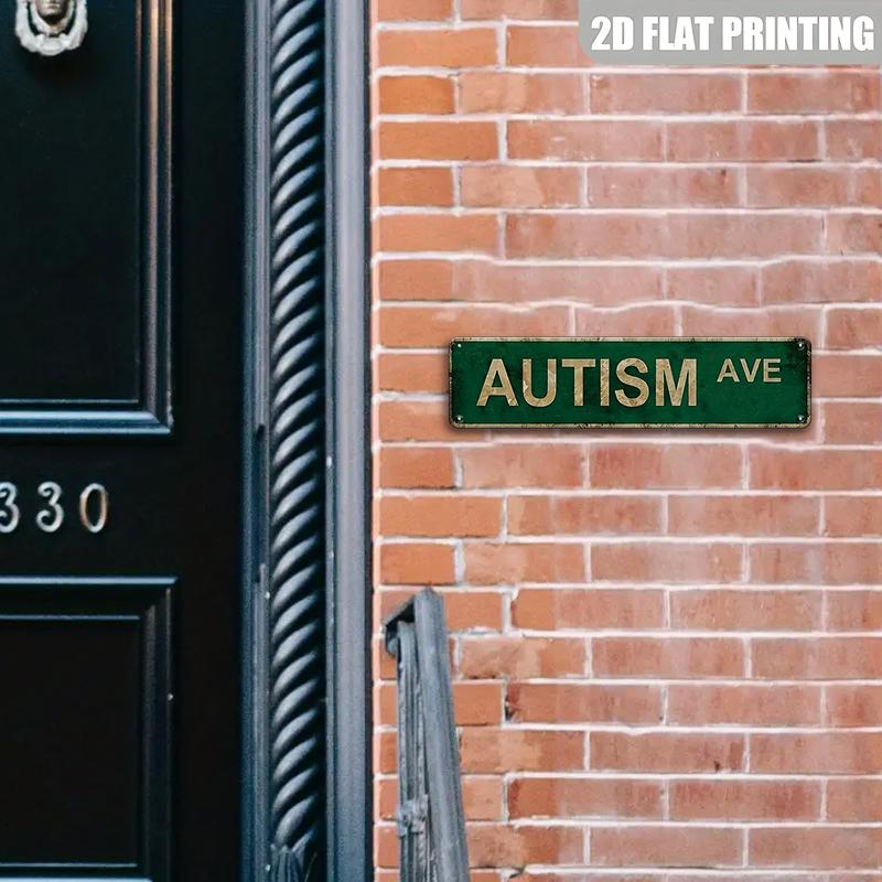 1 Vintage "Autism Ave" Metal Tin Sign (4" x 16") - Distressed Green and White, Wall Decor for Home, Bar, Cafe, Garage | Country Street Sign Style, Vintage Tin Sign, Wall Metal Plaque, Home Decor Products, Vintage Garage Signs