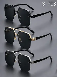 3 Pairs Luxury Metal Double Bridge Sunglasses, Anti-Glare for Driving Fishing Outdoor, Multiple Colors Available, Stylish and Durable
