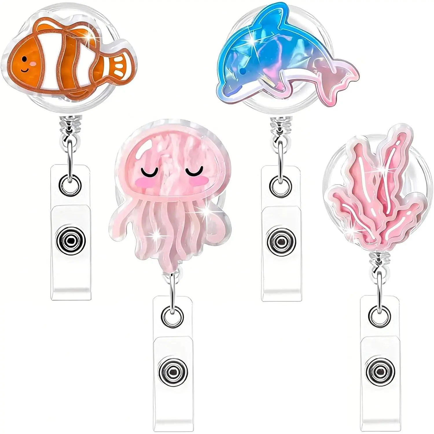 Funny Cute Fun Badge Reel Cute Retractable ID Card Badge Holder for  Student  Assistant Coworker Teacher, Nurse ID Card  Accessories Gifts (Cute Jellyfish)