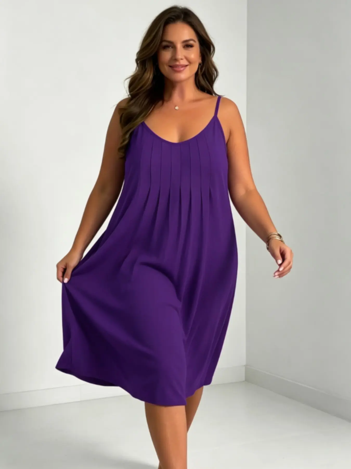 Summer New Basic Minimalist Style Solid Color Sleeveless Spaghetti Strap V-Neck Dress, Casual Comfy Women's Dress for Daily Wear