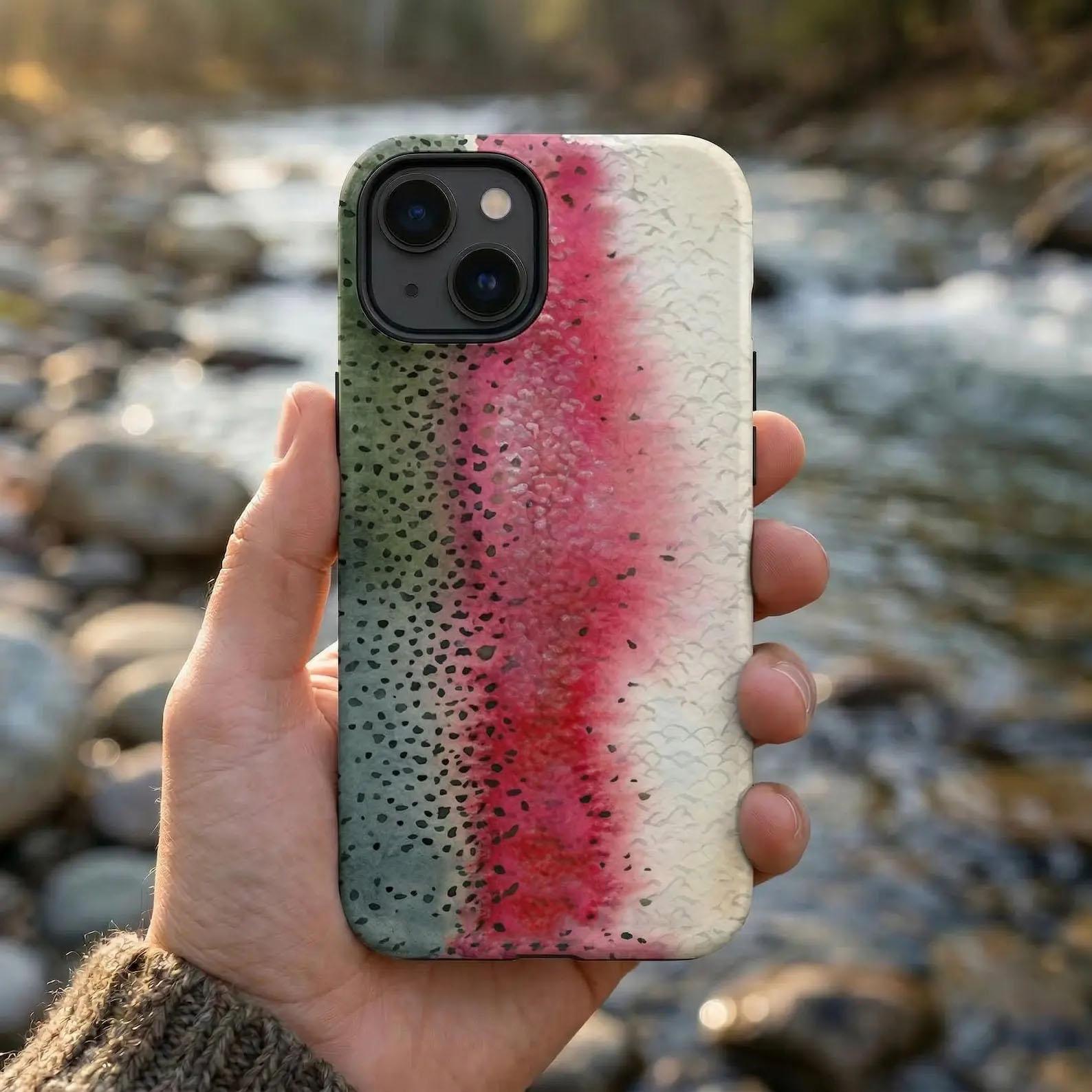 Fishing Hard Phone Case - Trout & Striped Bass Pattern with Pumpkin, Drink, Note11Pro Designs - Custom Fisherman Gift - For iPhone 17 Pro Max, Samsung & More Smartphone Handheld Devices - 2-Piece Protection Accessories