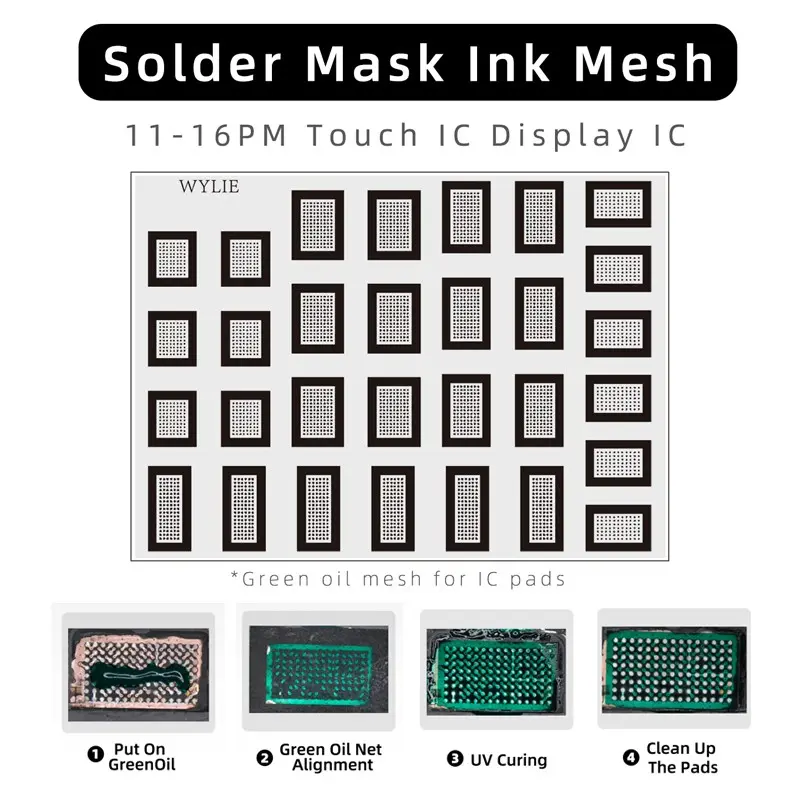 WYLIE Green Oil Net UV Solder Mask Ink Kit For iPhone 11 12 13 14 15 Plus 16 Pro Max LCD Screen touch BGA Reballing Stencil phone repair tools