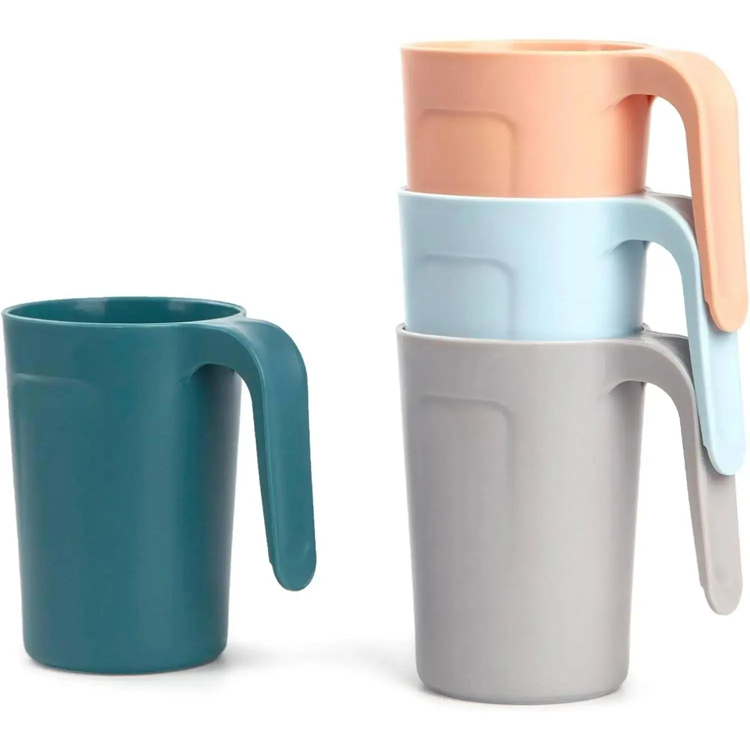 Reusable Plastic Cups (12 oz) - Set of 4 | Unbreakable Plastic Coffee Mugs with Handles | Dishwasher and Microwave Safe | BPA Free & Eco-Friendly | Ideal Drinking Cups for Kitchen