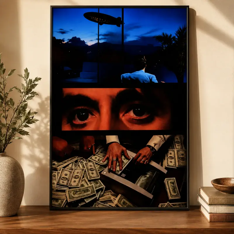 Scarface Tony Montana Wall Art, Retro Gangster Movie Poster, Black Framed Vintage Film Decor, Living Room Bedroom Wall Decor, Classic Cinema Aesthetic, Movie Fans Gift, Iconic Crime Film Artwork Print