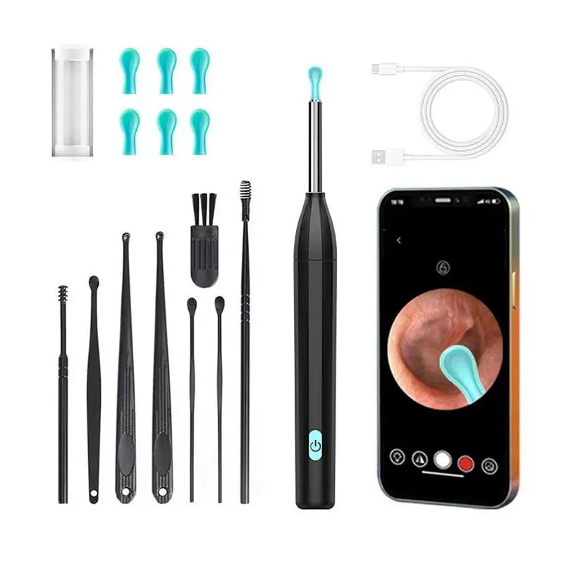 High-Definition Wireless Otoscope Set, HD Waterproof Ear Camera, 15-Piece Ear Cleaning Kit, Compatible iOS & Android Devices