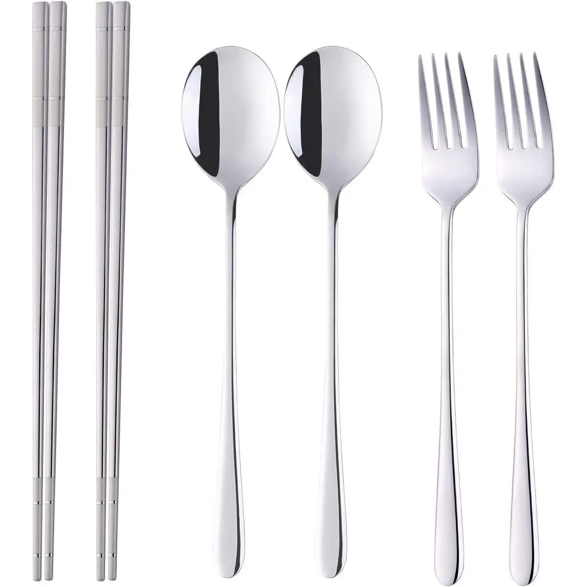 Stainless Steel Korean Chopsticks Spoons and Fork Set, 2 Pack  Forks and Spoons Silverware Korean Utensil Set, Portable Utensils Dinnerware for  ()