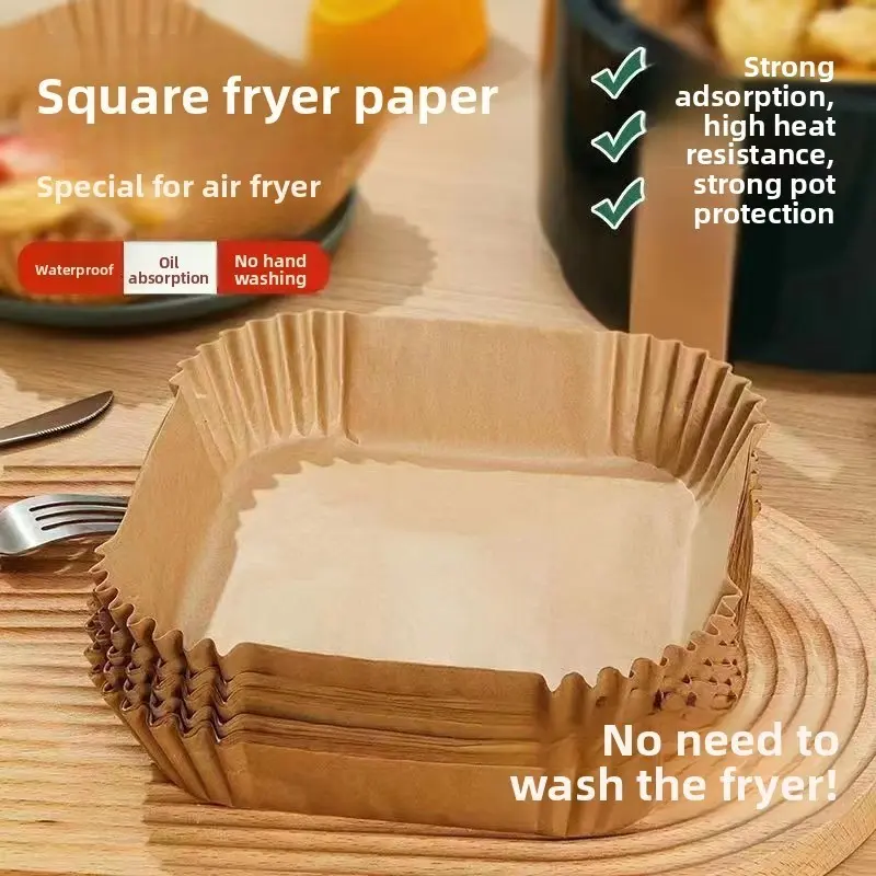 Unbleached log wood air fryer oil paper, non-stick, oil-proof and waterproof disposable paper plates, high-temperature resistant baking paper cups, oil-proof pads for no-wash pots, special paper for home use with fries, chicken wings and barbecue