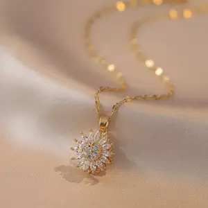 Rotating Sunflower Pendant Necklace for Women, Anxiety Relief Fidget Jewelry, Spinning Crystal Flower Necklace with Smooth Rotating Design, Stress Relief Calming Pendant for Daily Wear, Office, Travel & Gift