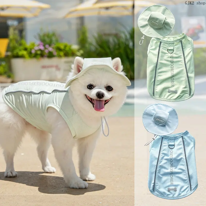 Dog Sun Protection Cooling Vest & Bucket Hat Set - Breathable, Quick Dry Outdoor Wear with D-Ring for Small, Medium Dogs