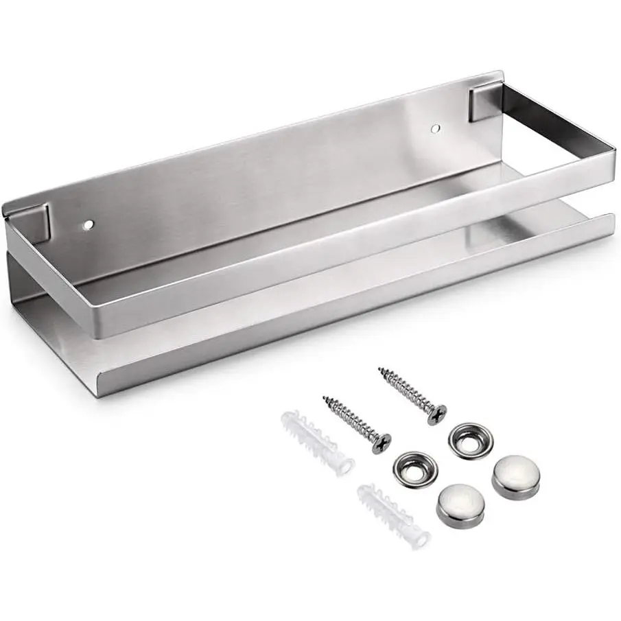 12 Inch Bathroom Shower Shelf Stainless Steel Wall Shower  Rack | Wall Mount Shower Wall , Metal Floating Shower Shelves, Kitchen Wall Shelf, Bathroom Corner Rectangular Shelf,