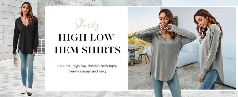 Imily Bela Womens Deep V Neck Tunic Tops Long Sleeve Oversized Casual Loose Fit Curved Hem T Shirts Imily Bela Womens Deep V Neck Tunic Tops Long Sleeve Oversized Casual Loose Fit Curved Hem T Shirts