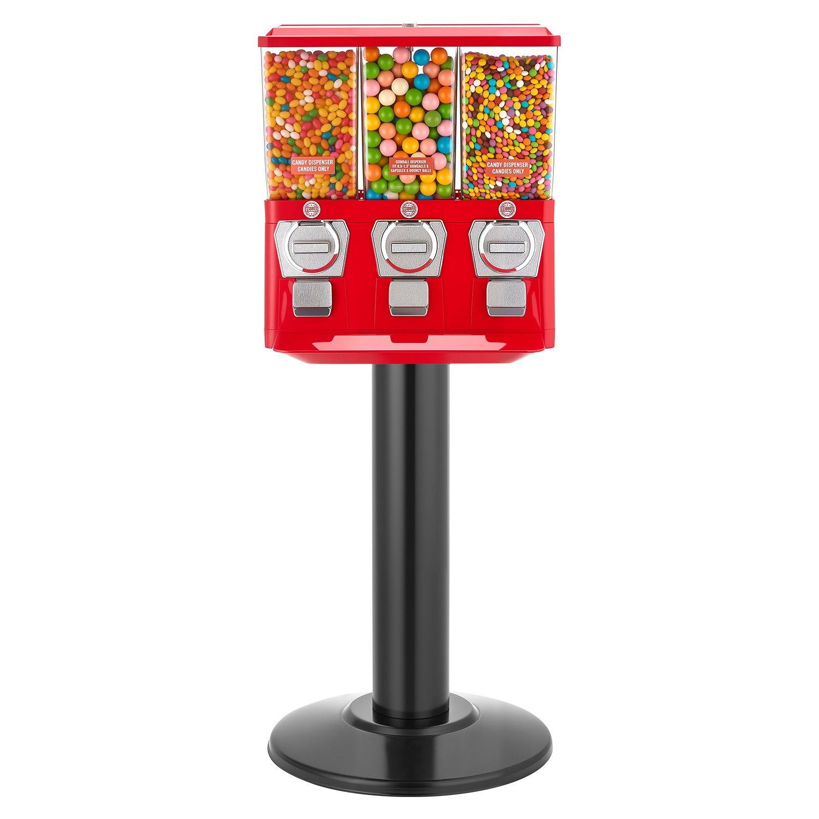 VEVOR Candy Vending Machine, Triple Compartment Candy Vending Machine with Stand, Gumball & Candies Vendings Machines with Built-In Cash Box, Detachable, Vintage Candies Dispenser for Shops, Arcades