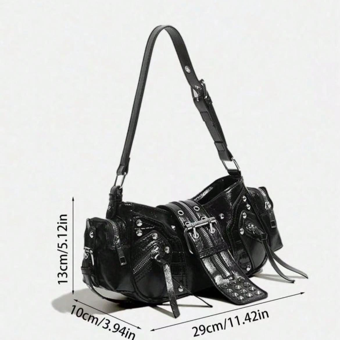 Unisex Punk Rock Motorcycle Shoulder Bag, Y2K Oilcloth Leather Crossbody Underarm Handbag With Adjustable Strap, Suitable For Shopping, Traveling, Commuting