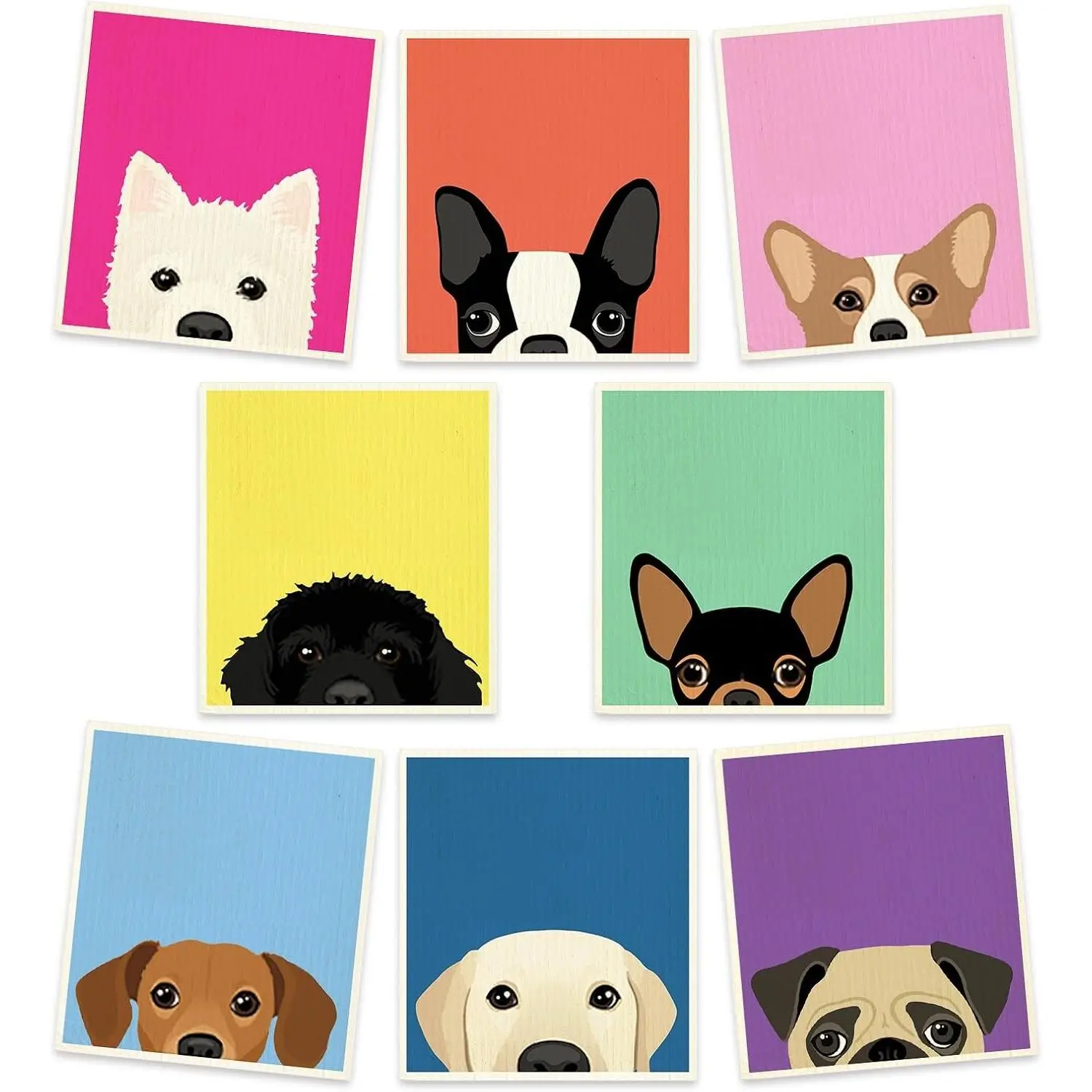 8 Packs 7 x 8 Inch Cute Dog Assorted Puppy Pattern Reusable Absorbent Cotton Swedish Dishcloths Colorful Kitchen Towels for Home Cleaning Party Housewarming