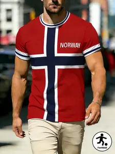 Norway Soccer Jersey Short Sleeve T-Shirt, Men's Football Training and Match Wear, Breathable Sporty Slim-Fit Top, All over Print