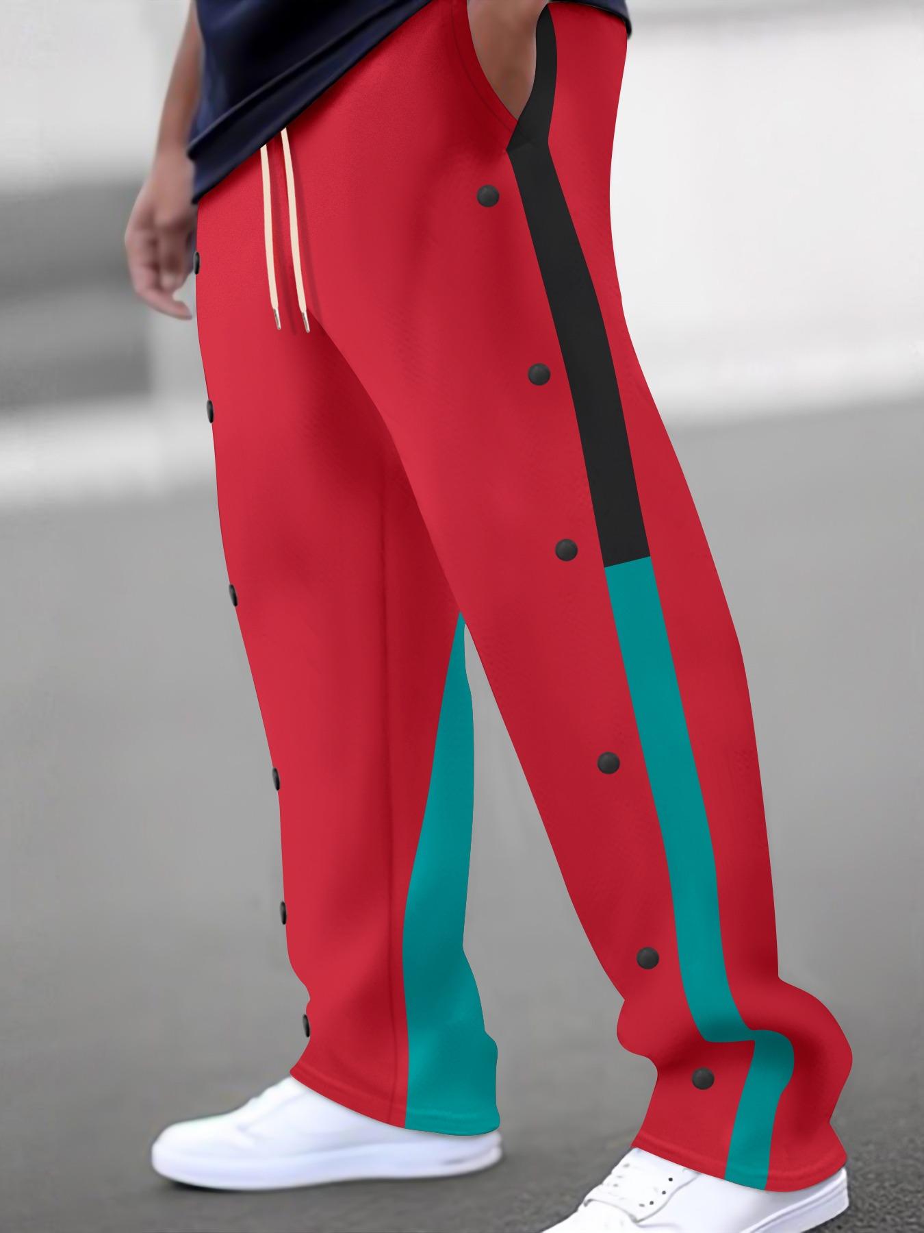 Men's Colorblock Drawstring Waist Pants, Regular Fit Casual Comfy Pocket Trousers for Daily Wear, Men's All-Match Trousers for All Seasons, Colorblock Sweatpants