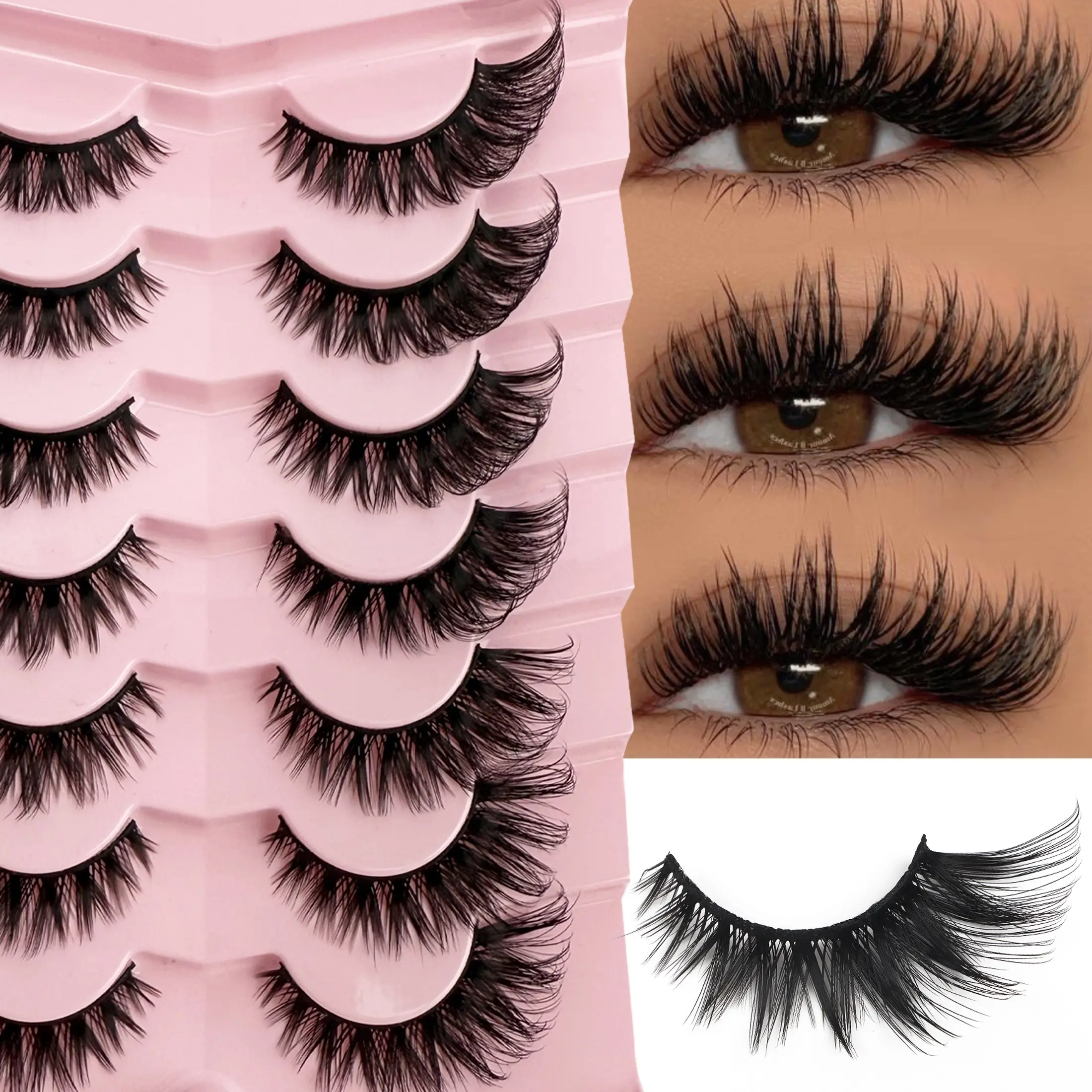 7 Pairs False Lashes, Dense Fox Fur Effect, Long-Lasting 8D, Band, Cat Eye Lift, Extendable, Perfect for All Occasions
