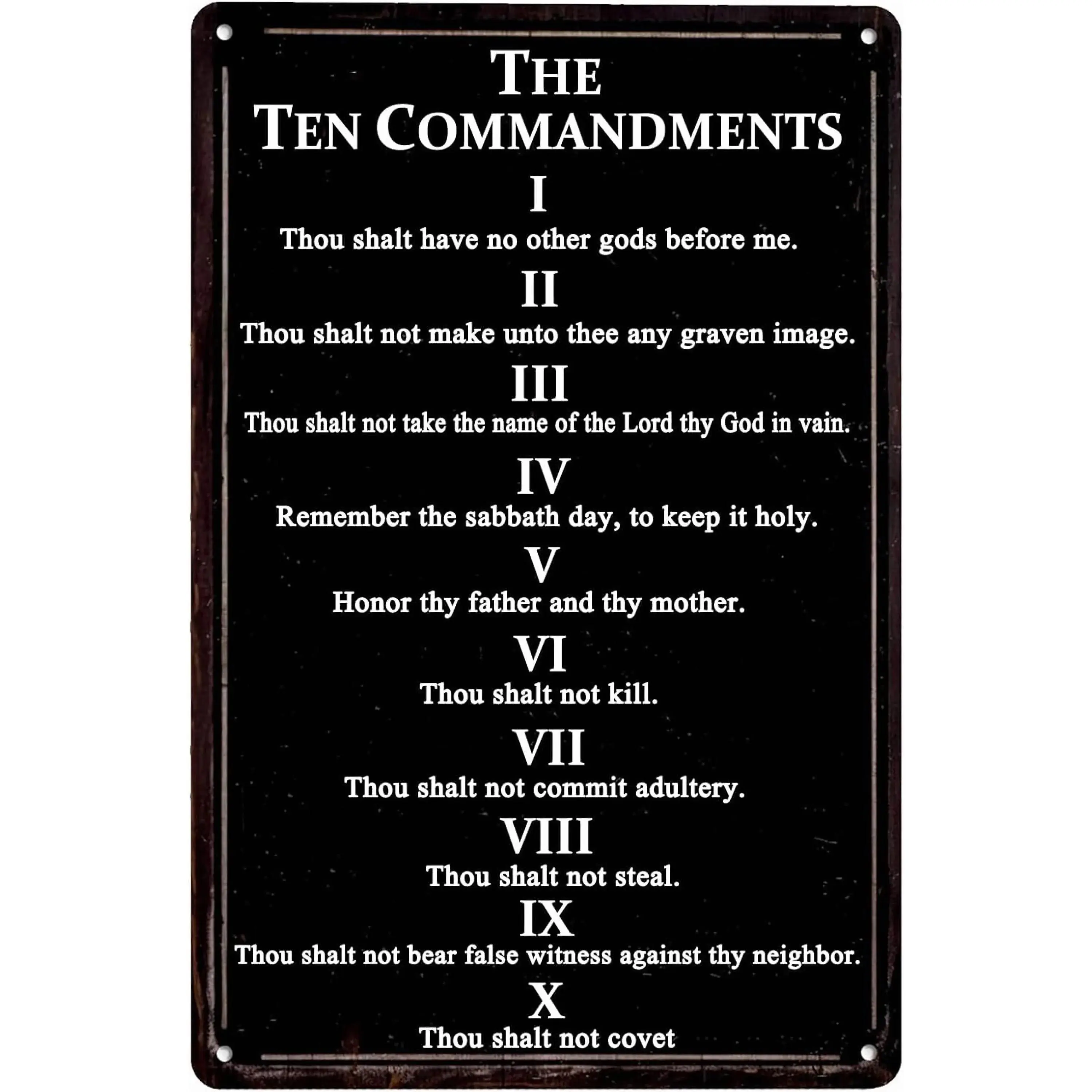 12x8 Inch Round Waterproof Hanging 10 Commandments Metal Tin Sign, Bible Verse Vintage Motivational Plaque, Home Decor for Garage Man Cave Gifts