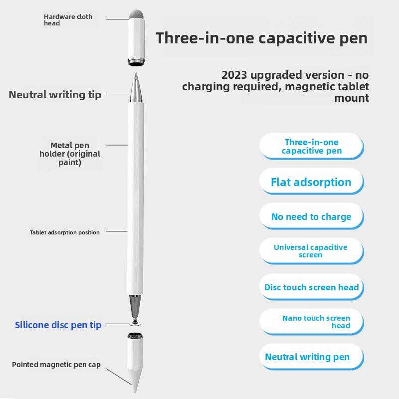 3-In-1 Magnetic Touchscreen Pen Compatible with Mobile Phone Tablet iPad Universal for Android Apple Huawei Capacitive Pen
