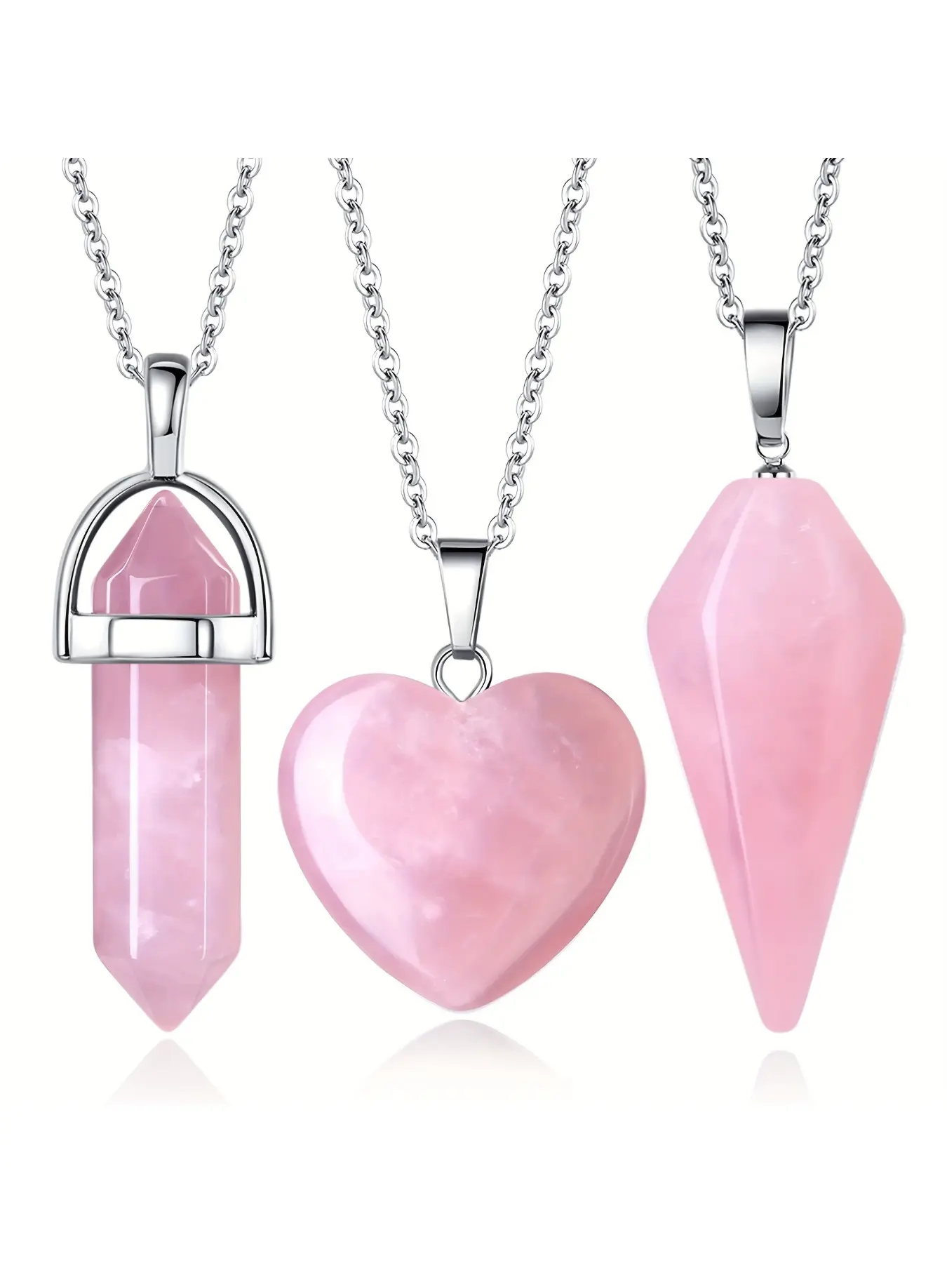 3pcs Natural Crystal Agate Necklace Set, Natural Quartz Beloved Pendant Stone Psionic Necromancy Reiki Hexagonal and Tapered Gemstone Necklace, for Gifting, Gifts, Girlfriends, Sisters, Mothers (with Chains)