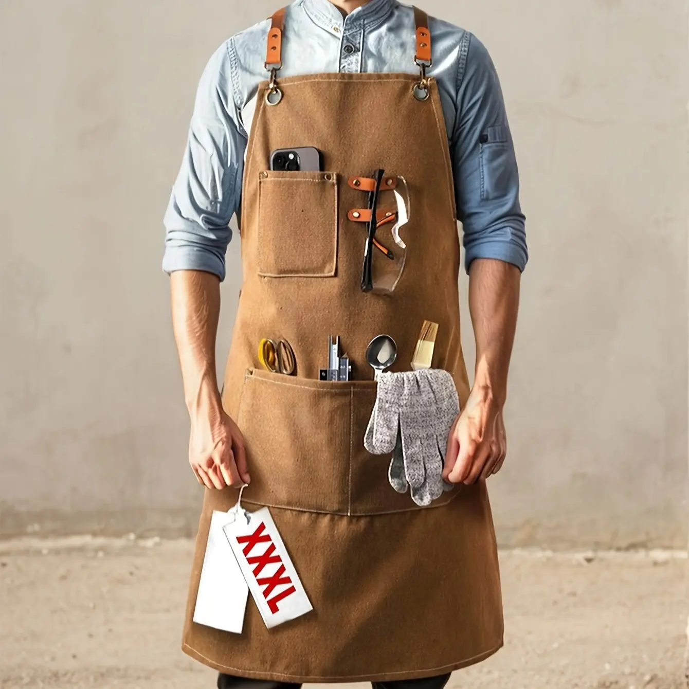 Chef Apron for Men Women, Kitchen Apron with Pockets, Adjustable Cross Straps, Casual Style, Fits Sizes L to Xxl