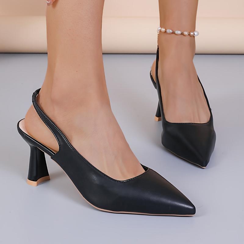 Women's Solid Color Stylish Sandals, Ankle Strap Slip On High Heel Elegant Shoes, Point Toe Slingback Shoes