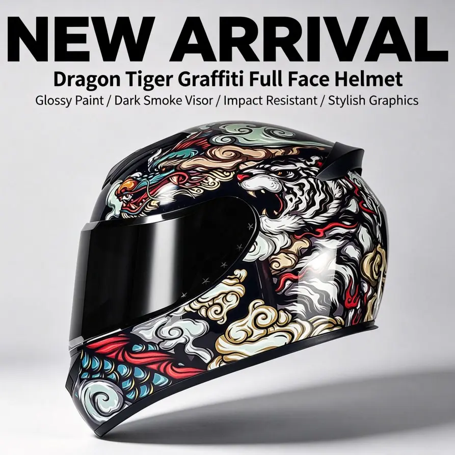 New Cool Dual Certified 3C a Class Helmet, Motorcycle Full Face Helmet for All Seasons, Dot Approved, Universal Fit