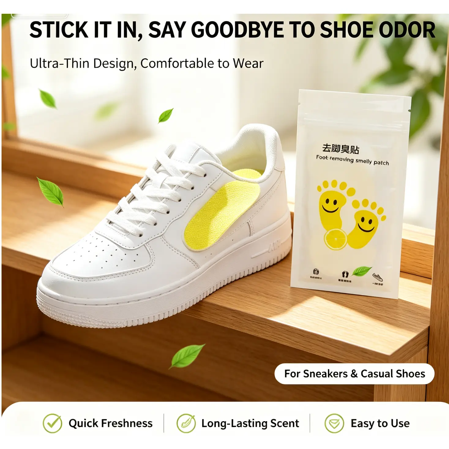 shoe deodorizer patches, shoe odor eliminator, lemon shoe freshener stickers, peel and stick shoe deodorant, stinky shoe remover, sneaker odor patch, herbal shoe deodorizer, shoe fresh patches10 Patches Per Pack