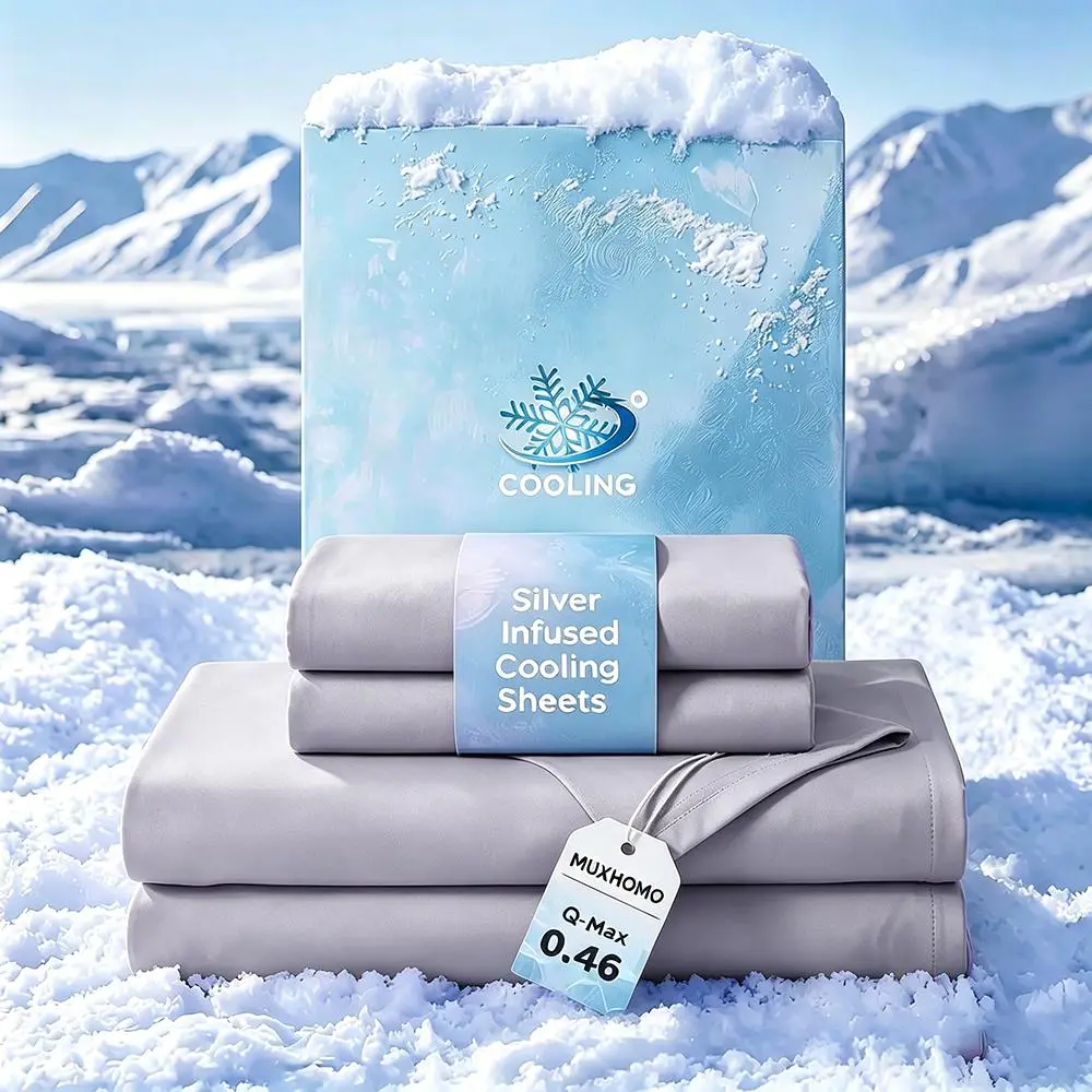 MUXHOMO Cooling Sheets for Hot Sleepers, Silver Infused Bed Sheets, Q-Max>0.46, Luxury Soft & Silky Smooth Queen Sheet Set, Deep Pocket Up to 16 Inches, 3/4 Pieces