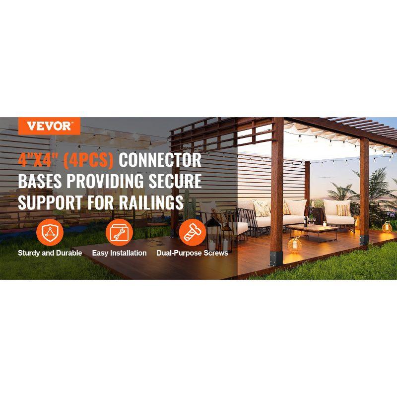 VEVOR 4x4 Post Base 4 Pcs, Inner Size 3.6x3.6 Post Base Brackets, Heavy Duty Powder-Coated Post Anchor Matte Black Wood Post Brackets for Pavilion Deck Railing Support Deck Base Plate