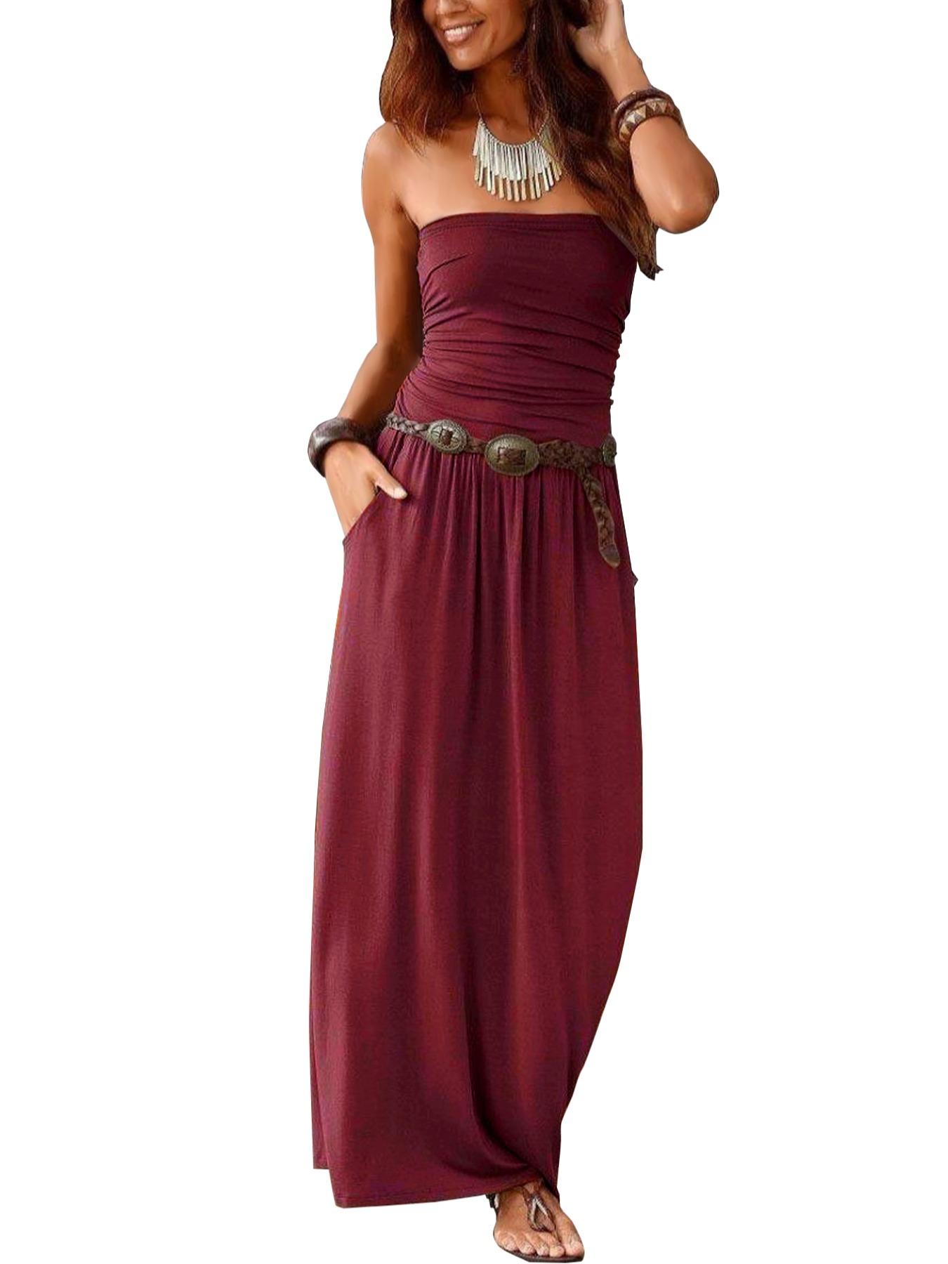 Women's Tube Dress, Casual Fashion Strapless Side Pocket Dress for Daily Outdoor Wear, Ladies Clothes for All Seasons