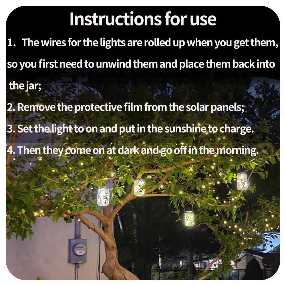 Solar Powered Mason Jar Light, LED String Light, Waterproof Mason Jar Light with Hanger, Outdoor Decorative Light for Garden, Patio, Roof Deck, Fence