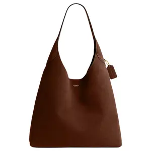 COACH Brooklyn 39 Logo-Embossed Suede Half-Moon Handbag for Women, Warm Brown