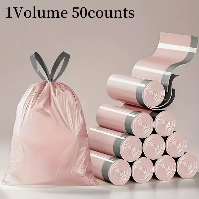 Thick Leak-Proof Kitchen Trash Bags, 50 Count Drawstring Plastic Bags, Sturdy Trash Bags, Ideal for Home Cleaning, Student Dorms, High-Quality Practical Item