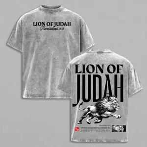 Lion of Judah Vintage Washed T-Shirt, Christian Jesus Apparel, Faith Streetwear Oversize Heavyweight, Gothic Church Outfit, Gym Pump Cover , Lion Shirt