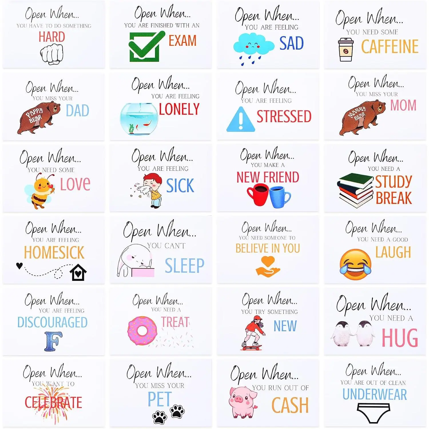 Open When Letters Kit - 24 count, College Envelopes, Long Distance Gifts for College Students