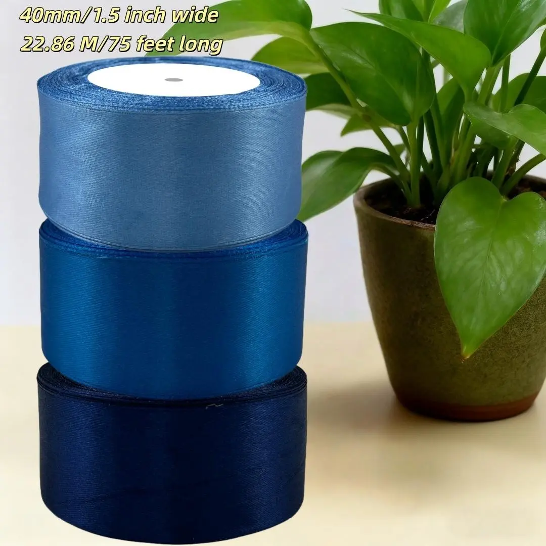 3 Rolls 40mm Wide 22.86m Long Satin Ribbon Gift Wrapping Set, Gift Wrapping Supplies, for Bouquets, Crafts, Birthdays, Parties, Weddings, Easter Decorations