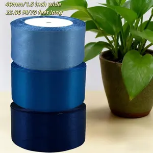 3 Rolls 40mm Wide 22.86m Long Satin Ribbon Gift Wrapping Set, Gift Wrapping Supplies, for Bouquets, Crafts, Birthdays, Parties, Weddings, Easter Decorations