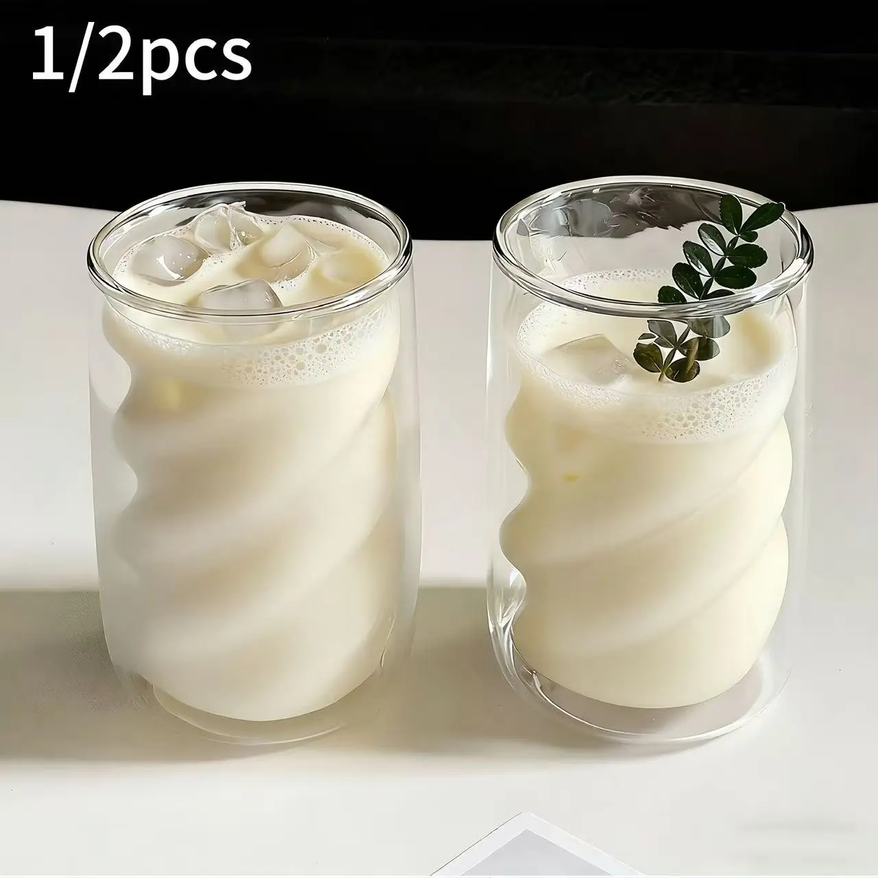 High Borosilicate Glass Cup with Straw, Creative Spiral Water Cup, Glass Water Tumbler, Heat Resistant Double Wall, Includes Sponge Brush and Straw Brush