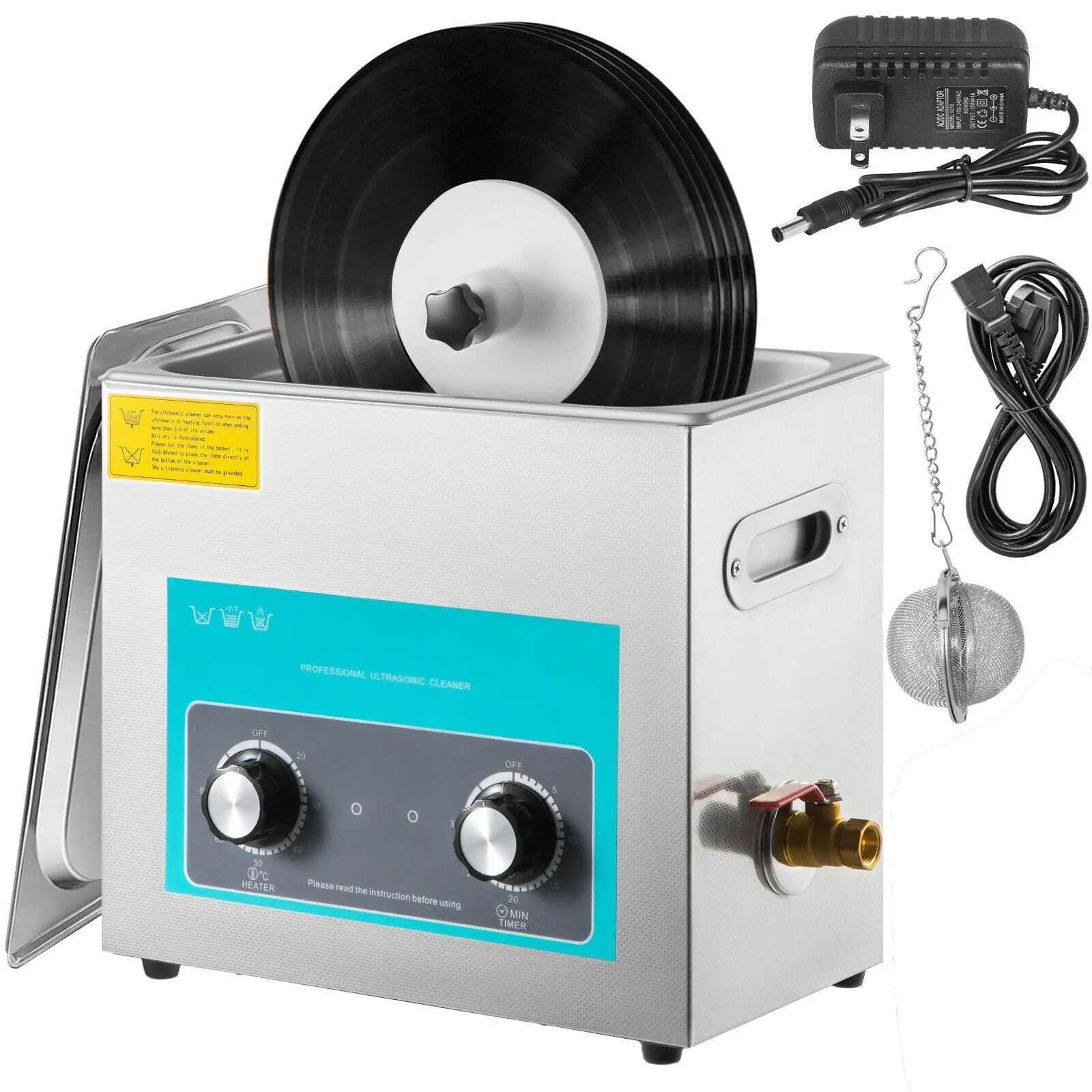 【Summerfinds】VEVOR Ultrasonic Vinyl Record Cleaner 6L 40kHz Vinyl Ultrasonic Cleaning Machine Knob Control Record Ultrasonic Cleaner 4 Records Vinyl Sonic Cleaner Stainless Steel Tank with Mechanical Heater & Tim