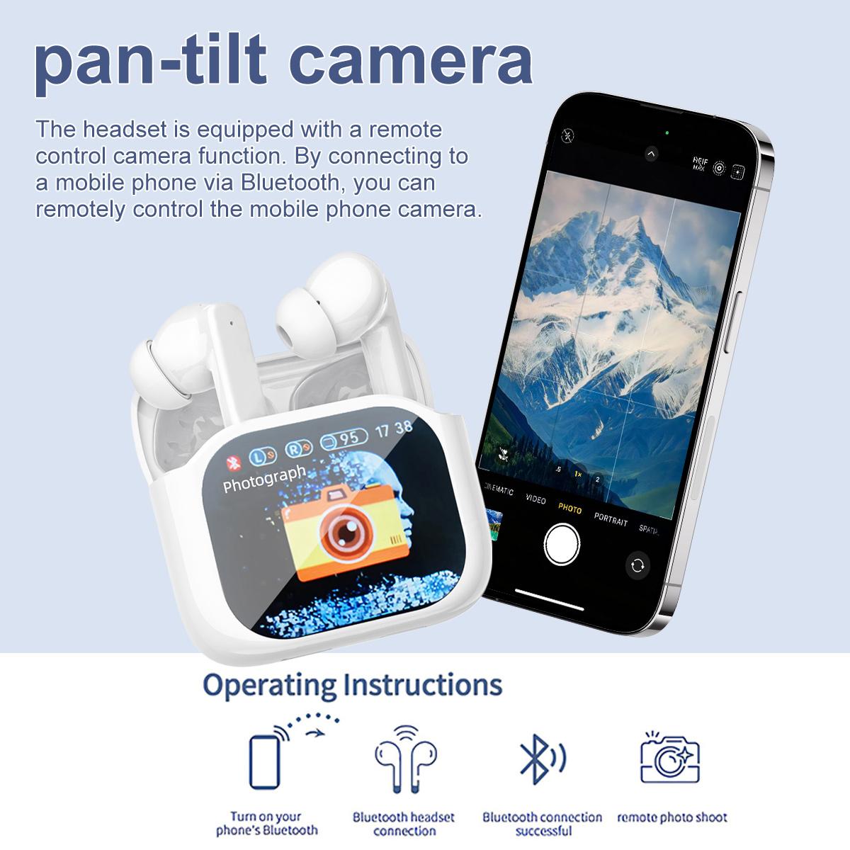 Wireless Earbuds with Smart Touch Screen Case, Ear Buds Active Noise Cancelling,Playtime for Sports & Working, Headphones for iPhone/Android/iPad Audio Charging Bluetooth