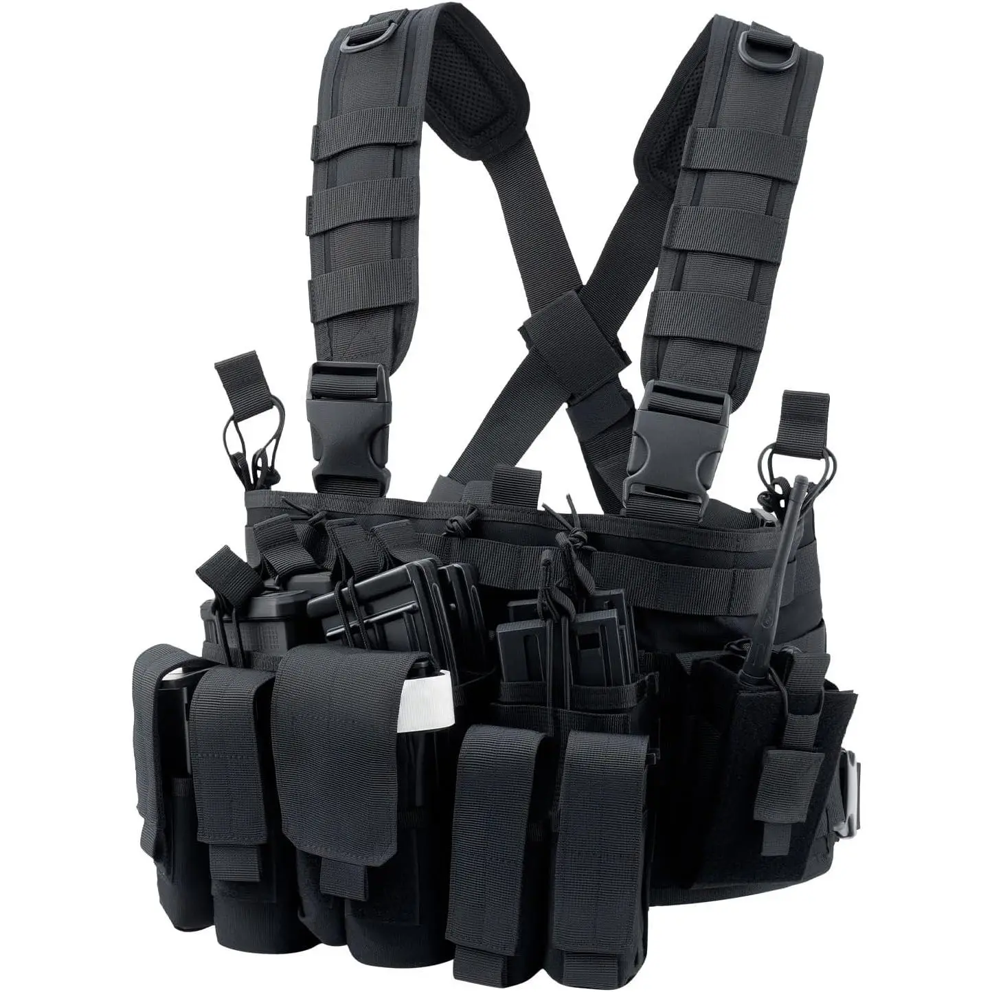 Nylon Utility Chest Rig, Removable Mag Pouches, Customizable MOLLE Panel Modular Gear Carrier Harness for Outdoor Sports