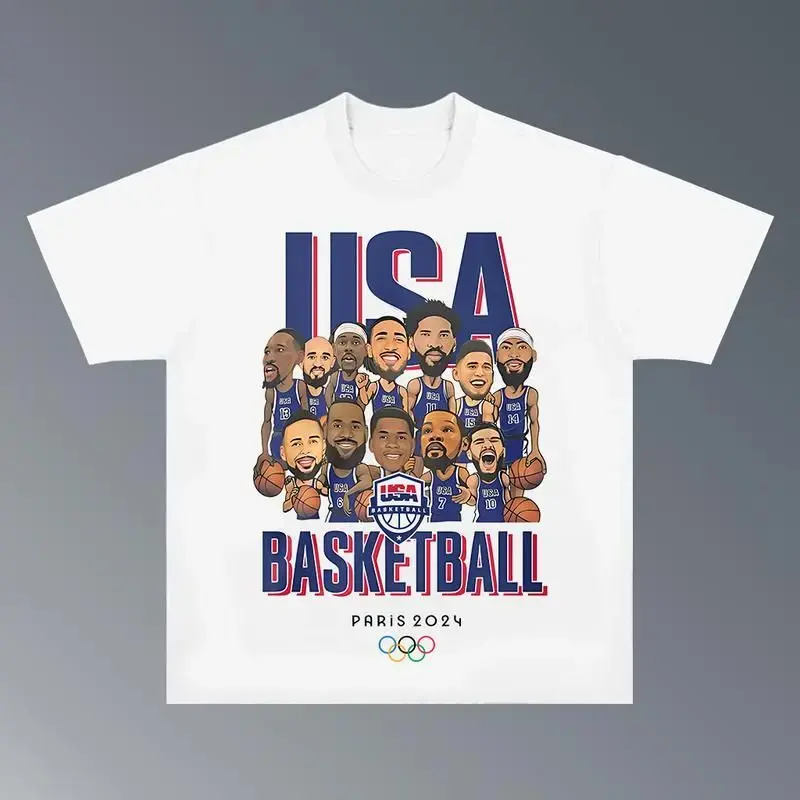 Graphic Tee,LEBRON'S T-shirt USA Basketball Olympic 2024 Hiphop Retro Vintage 90s Graphic Basketball Shirt Basketball Fan Team USA 2024 Shirt Clothing Menswear Unisex Streetwear Casual Camiseta Verano Sports Fan Tee  Athletic Fashion Top Men Women