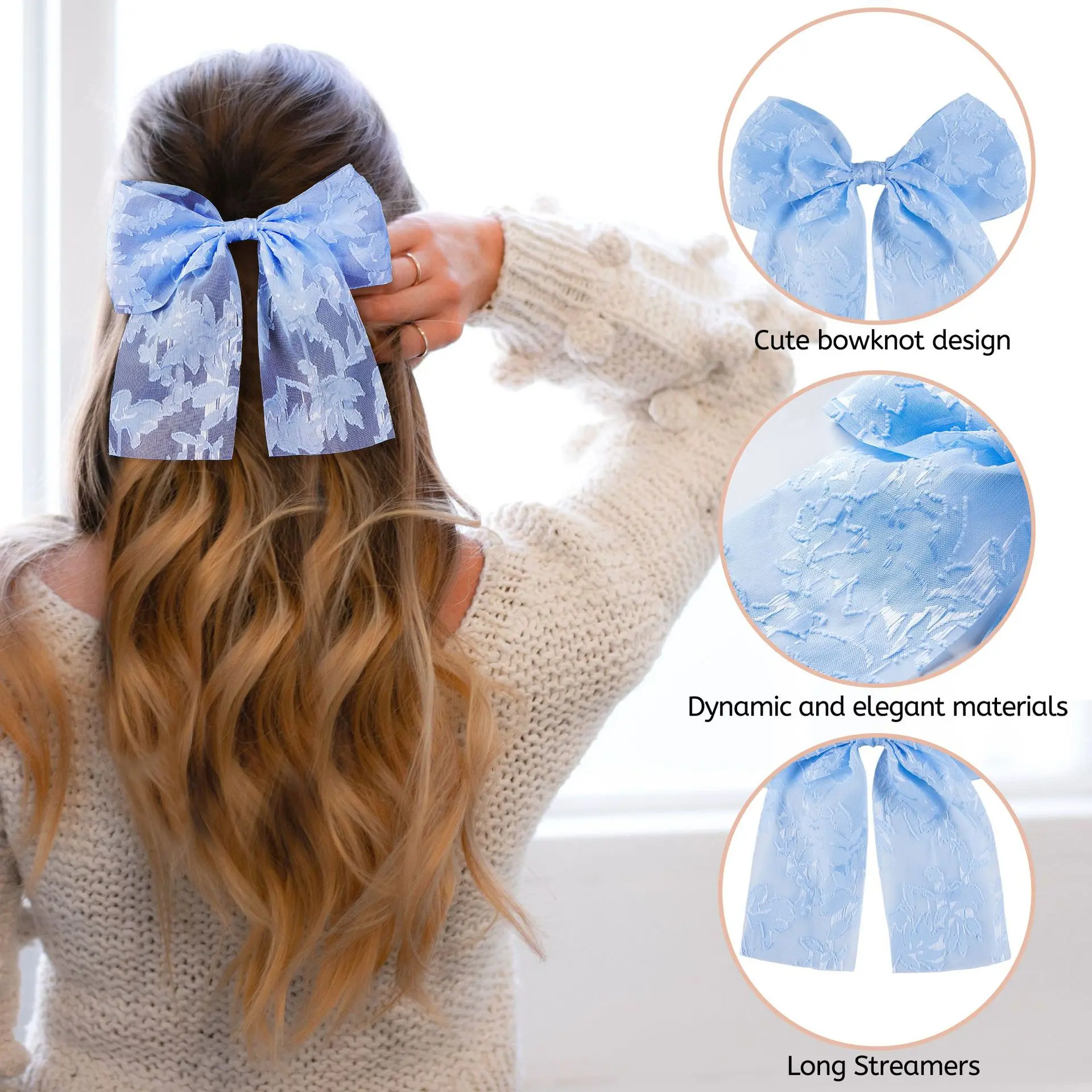 6PC French Floral Lace Bow Hair Claw with Ribbon, Vintage Elegant Duckbill Hair Clip for Women Hairstyle