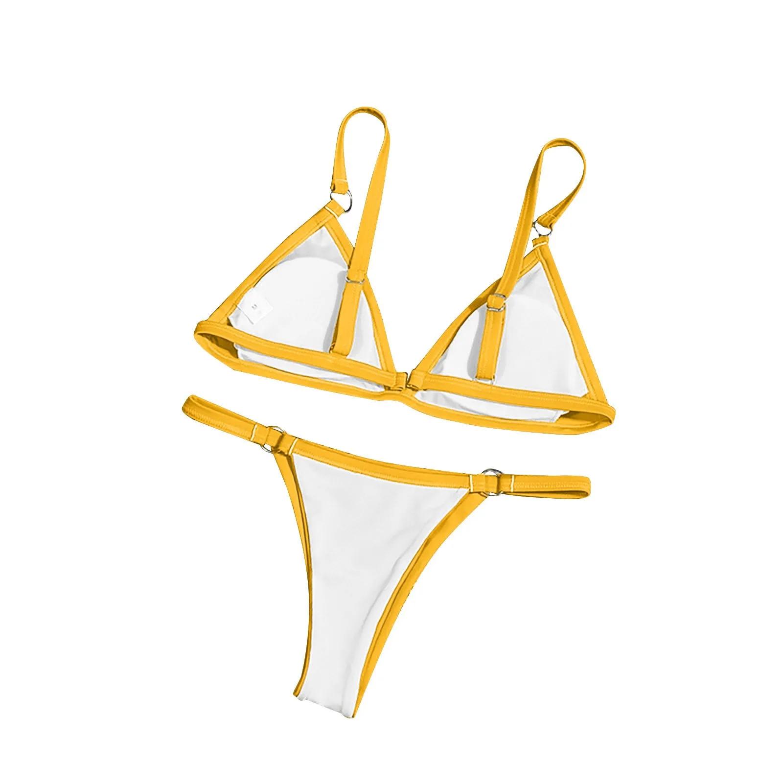 Vacation Woman Girl Solid Color Metal Buckle Sling Backless Split Swimwear Sexy Bikini Set Two Piece Swimsuit Bikinis Swimsuit